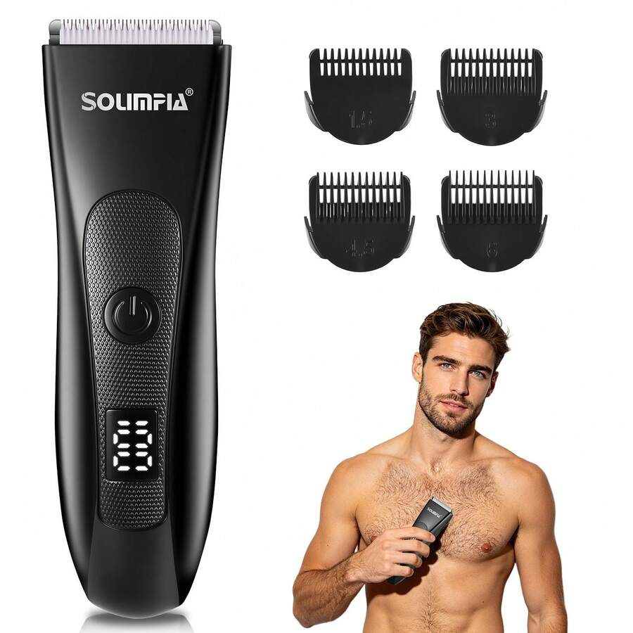 1pc LED Display Men's Body Hair Trimmer, Rechargeable Electric Shaver For Private Area, New Model - 黑色 - 查看 1