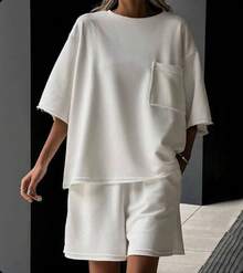 Women's 2pcs Soft Stretch Shorts Suit: Lifting Athletic Outfit With Elastic Waist Sport Shorts & Matching Top - Round Neck Short Sleeve Blouse Suit For Cowgirl Travel, Gym, Casual Wear - Spring Summer Fall Athleisure Outfits - 白色 - 查看 1