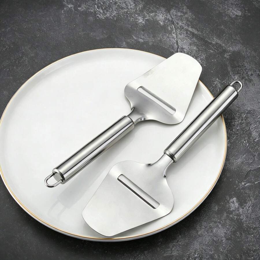 1/2pcs Premium Stainless Steel Cheese Knife Set, Sharp Cheese Slicer & Ham Shaver, Versatile Baking Cake Spatula, Essential Manual Kitchen Gadget - Silver - View 1
