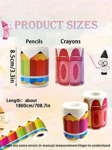 2pcs/Set 60ft Colorful Crayon/Pencil Decorative Border Trim, With Cut-Out Shapes And Curled Edges, Suitable For Classroom, School, Office, Teacher's Bulletin Board, Walls, Doors, Chalkboard, Whiteboard Decor, Back To School Decorations - Rainbow Crayon Roll Stickers - View 5