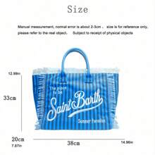 Canvas-Strandtasche Mit Quasten, Große Kapazität, Reise- Und Stadttasche - S-shaped Blue - View 3
