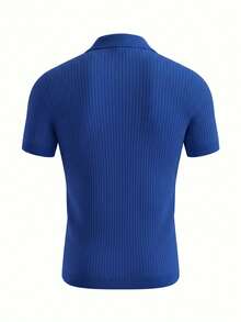 Men's Classic Ribbed Knit Polo Short Sleeve Shirt, Solid Color, Suitable For Summer Outings, Fashion Essential - Royal Blue - View 6