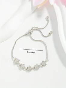 1pc Rhinestone Flower Pendant Silver Bracelet With Pentagram Decor, Teenage Gift - Style 2 - View 2