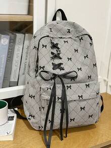 Large Capacity Women's Backpack, Minimalist Bow Design, Versatile Fashion, Small Casual Corduroy Mom Bag, Suitable For Students, School Essential - Multicolor - View 1