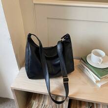 Bolso de mano moderno y versátil para mujer, estilo casual elegante con un toque de alta gama, bolso de hombro estiloso ideal para ir de compras, bolso tote vintage de gran capacidad, hermoso y único para mujer, modelo 2026, adecuado para ir al trabajo, bolso cruzado a la moda, bolso de hombro sencillo. - Tamaño grande negro con colgante - Ver 8