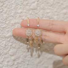 1 Pair Elegant Fashion Faux Cat Eye Stone Earrings, Inlaid With Rhinestones, Dreamcatcher Tassel Design, Suitable For Women, Suitable For Daily Wear, Parties And Travel - Photo Color - View 1