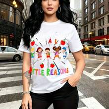 Camiseta de mujer con estampado vibrante y alegre - camiseta casual de cuello redondo, ajuste cómodo y ideal para el clima cálido, estilo desenfadado y moderno - perfecta para celebraciones del Día de la Madre, cumpleaños, salidas familiares y regalo - Blanco - Ver 11