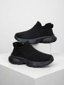 1 Pair Kids Socks Sneakers, Breathable Soft Quick-Dry Lightweight Casual Street Style Running Walking Shoes - Black - View 1