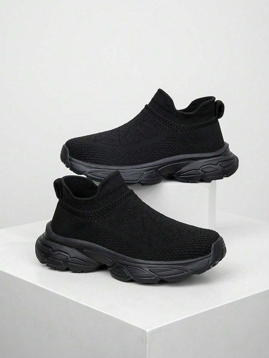 1 Pair Kids Socks Sneakers, Breathable Soft Quick-Dry Lightweight Casual Street Style Running Walking Shoes - Black - View 1