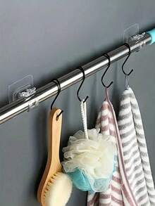 8pcs No Drill Window Curtain Rod Brackets, Self-Adhesive Adjustable Curtain Rod Holders, Heavy Duty Wall Mounted Curtain Rod Supports, Reusable Stick-On Curtain Rod Fixture For Home Bedroom Living Room Bathroom Kitchen Office Hotel - Multiple Styles - View 4