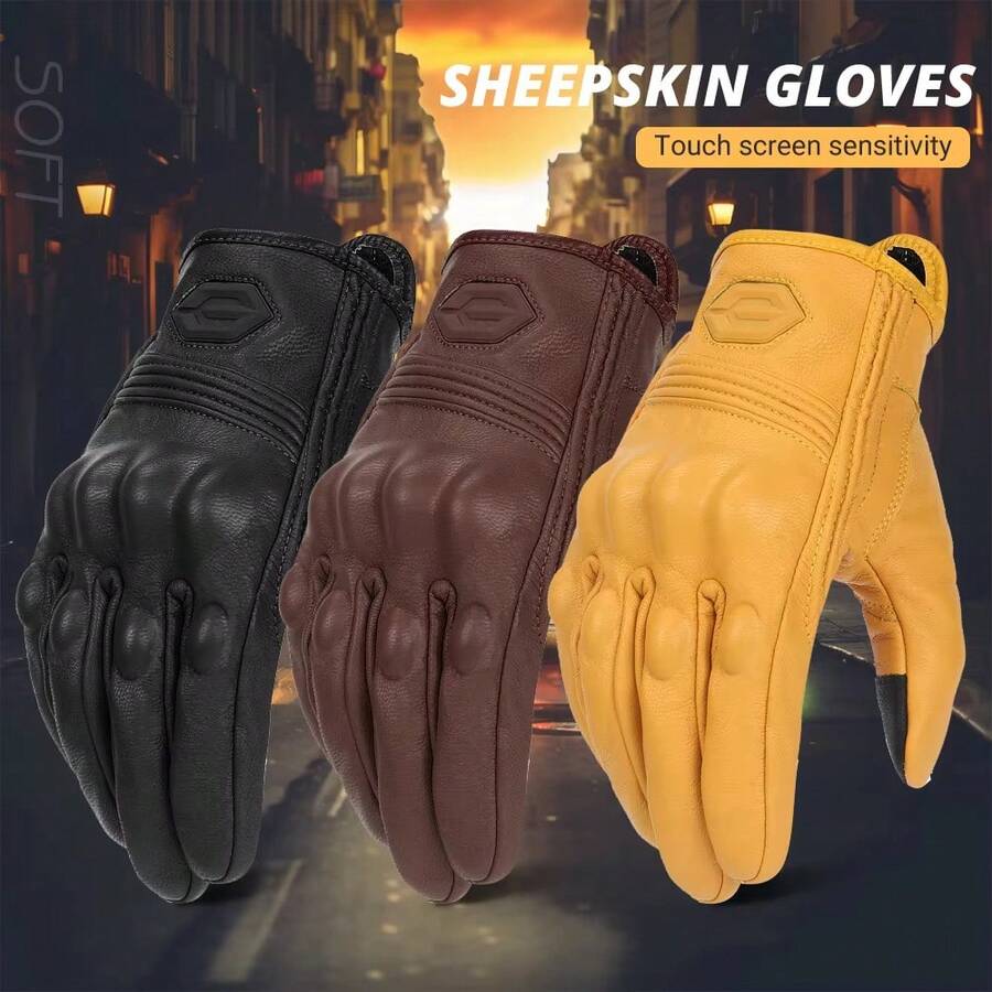 1 Pair Of Motorcycle Gloves Touch Screen Full Finger Gloves Retro Leather Gloves Off-Road Motorcycle Anti Fall And Anti-Collision Riding Gloves Motorcycle Equipment Essential Rider Gift For Riding - A - View 1