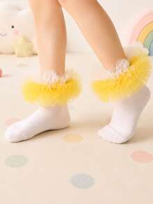 1 Pasang Kaos Kaki Pendek Jala Renda Gaya Putri untuk Anak Perempuan, Kaos Kaki Tutu Jala Berumbai Dua Warna untuk Tari dan Pertunjukan - Putih - View 2