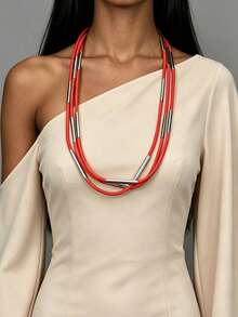 MARLIWOO 1pc Multi-Layer Contrast Color Splicing Versatile Necklace, Minimalist Casual Style Jewelry For Women - Multicolor - View 12