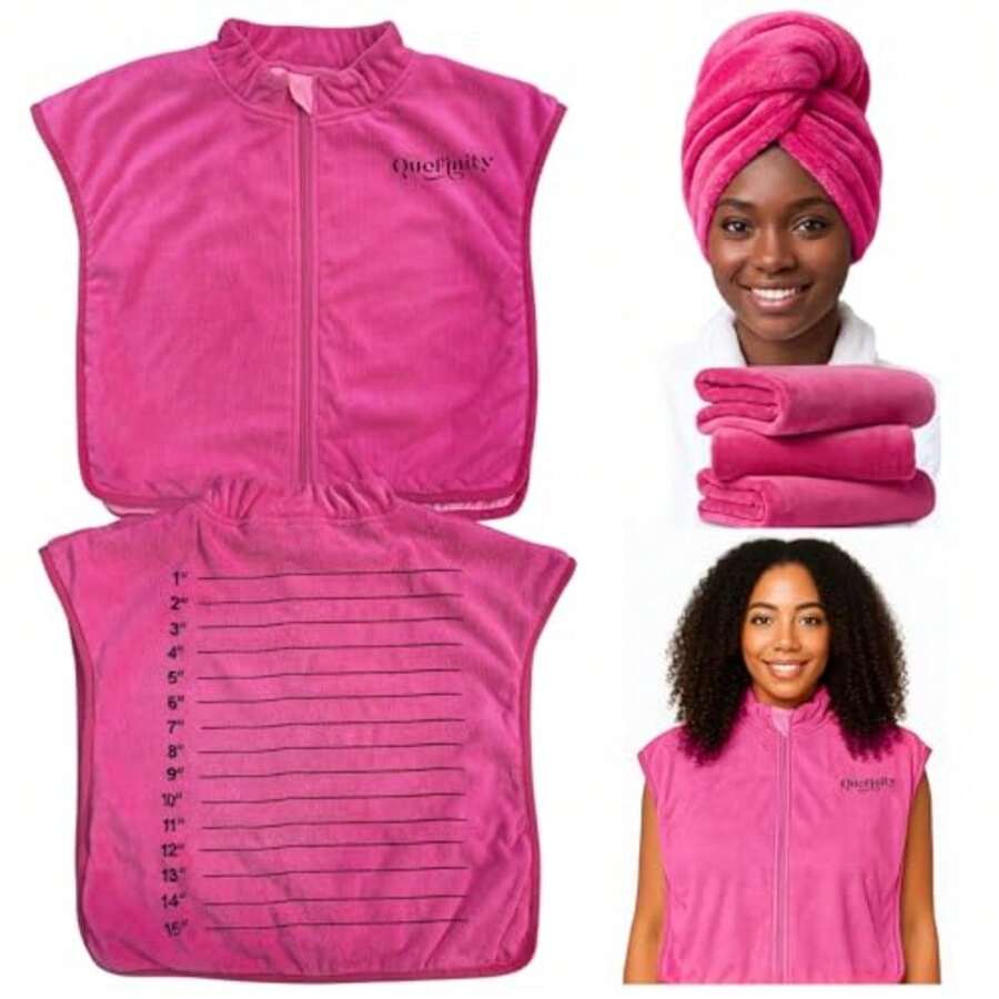 3 piezas, capa de pelo de microfibra, accesorios para peinar el cabello, toalla de pelo de microfibra para cabello rizado, toalla de cuello para hombro, capa de secado de cabello húmedo, salón, baño - Rosado - Ver 1