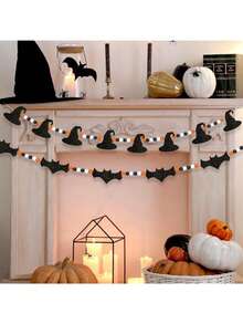 Halloween Pumpkin Ribbon Decorations, Witch Hat Bead Hanging Ornaments, Feather Pumpkin Ribbon Decorations, Witch Hat Ribbon Decorations - Multicolor - View 10