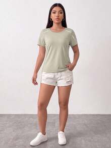 Women's Quick-Drying T-Shirt, Ice Silk Round Neck Short Sleeve Shirt, Stretch Sweat-Absorbing Quick-Drying T-Shirt Sports - Green - View 5