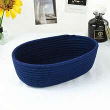 3pcs/1pc Large Blue Oval Handmade Woven Storage Basket, Bohemian Style Rope Basket, Suitable For Kitchen, Bathroom, Multi-Functional Room, Bedroom, Living Room, Dorm, Desk, Vanity, Home Decor, Also For Storing Snacks - Blue - View 11