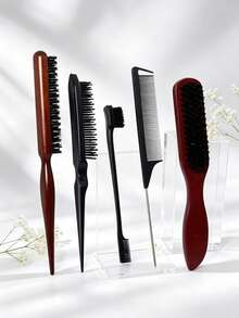 5pcs/2pcs Comb Set, Suitable For Hair And Beard Styling - Unisex Edge Control Comb, Suitable For All Hair Types, Can Create Smooth Slick Back Style - Multicolor - View 1