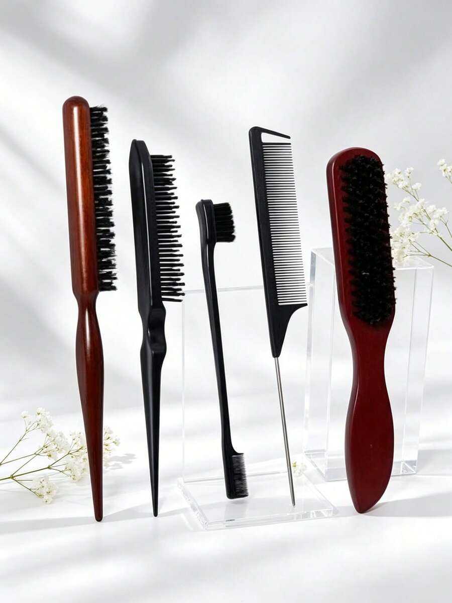 5pcs/2pcs Comb Set, Suitable For Hair And Beard Styling - Unisex Edge Control Comb, Suitable For All Hair Types, Can Create Smooth Slick Back Style - Multicolor - View 1