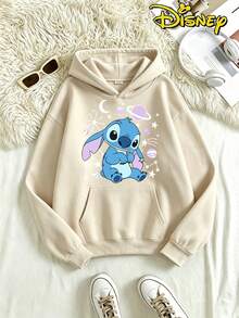 Women's Disney Lilo & Stitch Hoodie, Dreamy Starry Night Print, Loose Soft Comfortable Heavyweight Sweatshirt - 杏色 - 查看 1