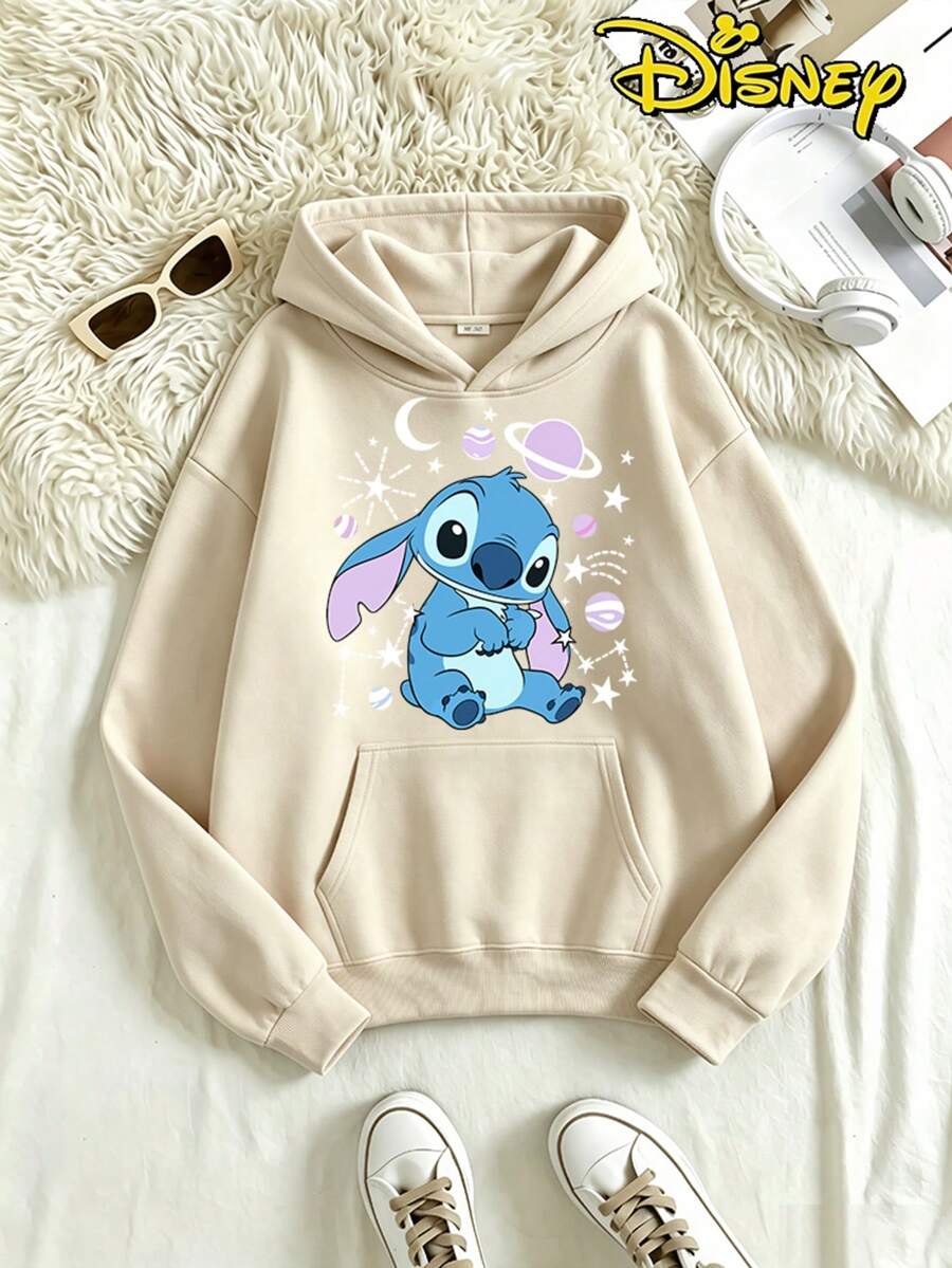 Women's Disney Lilo & Stitch Hoodie, Dreamy Starry Night Print, Loose Soft Comfortable Heavyweight Sweatshirt - 杏色 - 查看 1
