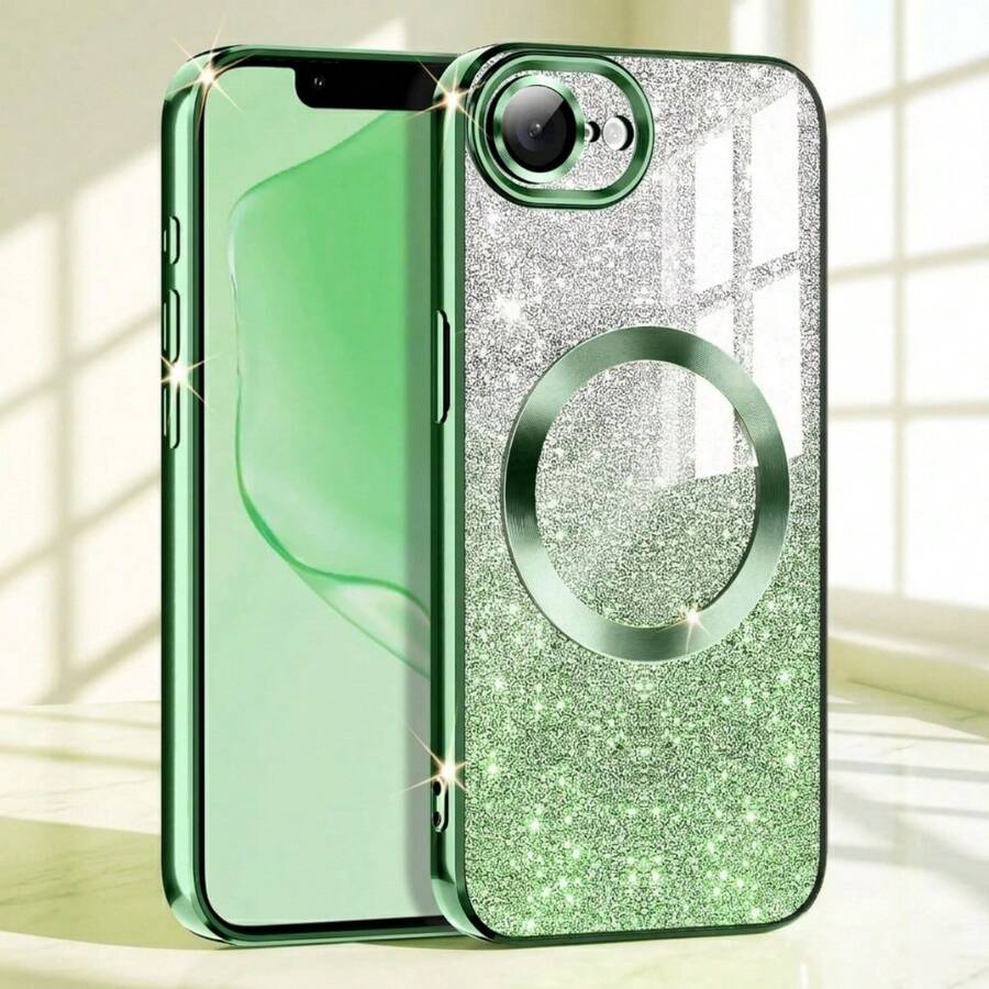 1pc Hadaasi Military Green Electroplated Magnetic Gradient Rhinestone Paper Brushed Space Case With Built-In Lens Protector Film Protective Case + Glitter Paper 2-In-1 Ultra-Thin Phone Case Compatible With Apple 17E/17Pro/17ProMax/Air/17/16Pro/16ProMax/16Plus/16/15Pro/15ProMax/15Plus/15/14Pro/14ProMax/14Plus/14/13Pro/13ProMax/13/12Pro/12ProMax/12/11ProMax/11/11Pro