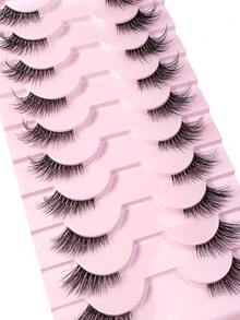 New 10 Pairs Half Lashes Clear Band Eyelashes Cat Eye False Eyelashes Transparent Fiber Lashes Half-Strip False Eyelashes, Cosplay Anime Lashes Cat Eye Lashes With Cartoon Style Eye Tail Elongated Eyelashes, 30D Fluffy, Thick Eye Corner Lashes, Faux Mink Lashes, Photogenic False Eyelashes, Suitable For Wearing Bold/Dramatic Makeup, Suitable For Outdoor Outings Or Travel-LD47 - Black - View 6