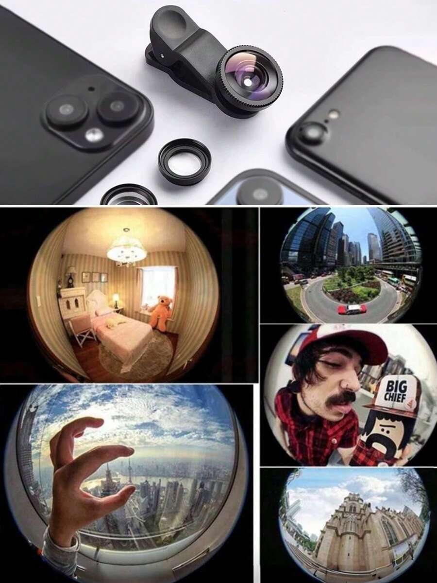 3 In 1 Phone Wide Angle Macro Fisheye Clip Lens Compatible With Iphone Android Phone For Summer Vacation, Travel, Creative Photography Phone Accessories,Phone Lens,Party Favors,Birthday Gifts - Multicolor - View 1
