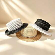 1pc M-Logo Women's Handmade Straw Hat, Outdoor Vacation Beach Sun Protection Bucket Hat - M-shaped Straw Hat - View 11