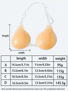 1 Pair Women Silicone Invisible Push Up Bra Sticky Nipple Cover, Reusable, Suitable For Large Bust, Strapless/Backless Dress, Cup Bust Enhancer - Apricot - View 6