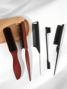 5pcs/2pcs Comb Set, Suitable For Hair And Beard Styling - Unisex Edge Control Comb, Suitable For All Hair Types, Can Create Smooth Slick Back Style - Multicolor - View 2
