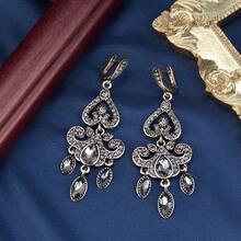 1 par de pendientes vintage en forma de gota de agua, joyería de palacio otomano turco con diamantes de imitación grises, pendientes en forma de gota de agua estilo bohemio para mujeres, uso casual en playa y vacaciones - Pendientes clásicos - Ver 7