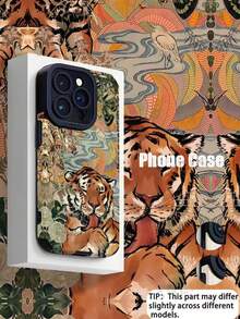 1 Fashion Retro Cute Tiger Pattern Vertical Stripe Premium Faux Leather Anti-Fall Anti-Fingerprint Shockproof Phone Case Compatible With Apple And Models, Multi-Color - Multicolor - View 3