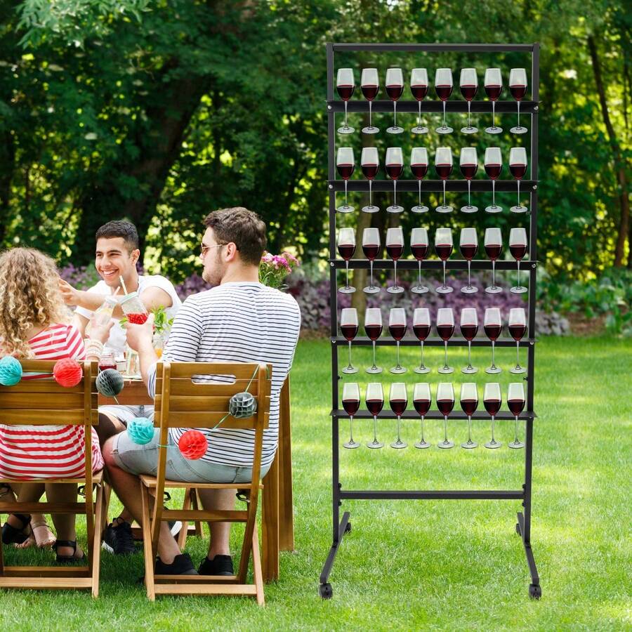 Soporte para Copas de Champán para Fiestas, Expositor de Metal de 5 Niveles para Copas de Champán, Soporte para Copas de Vino con Ruedas Giratorias - Oro - Ver 1