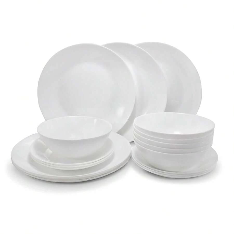 ANDROMEDA INC 18 Piece Opal Glass Dinnerware Set For 6 People - White - View 1