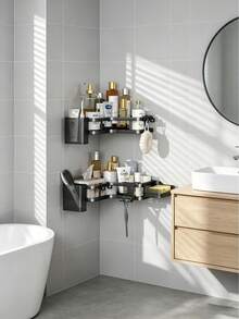 2pcs Heavy Duty Steel Waterproof Rust-Proof Corner Bathroom Shelf, No Drilling Required, Practical Home Storage Gift, Dorm & Bathroom Organizer - 2YT - View 11