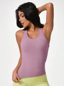 Leorrey 1 buah Atasan Wanita Tanpa Lengan Leher Bulat Model Racerback dengan Bra Berbantalan Terintegrasi, Lembut & Nyaman - Mauve Purple - View 6