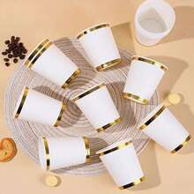 100pcs Disposable Paper Cups, 9oz, Approx 270ml, Double Gold Rim White Paper Cups, Double Gold Rim White Party Cups, Coffee Cups, Coffee Tea Cups, Cold & Hot Beverage Cups, Suitable For Birthday Parties, Family Gatherings, Picnics, Party Decorations, Party Essentials - White - View 11