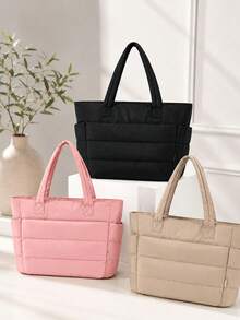 XD Large Capacity Minimalist Quilted Tote Bag For Kids, Multi-Compartment Storage Design With Built-In Independent Water Bottle Holder And Laptop Compartment, Hand-Carried And Commuter Dual-Use, Suitable For Daily Commute, Short Trips, Weekend Outings, Spring Travel, Simple And Premium Texture, Can Store Personal Clothing, Water Bottle, Laptop, Coins, Valentine's Day Gift, Office Carry Bag For Employees, Practical And Highly Attractive Gift For Children - Multicolor - View 8