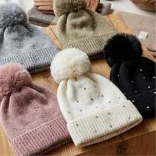 Women's Winter Thermal Hat With Glitter, Hypoallergenic, Lined With A Cute And Stylish Pom-Pom, Warm And Stylish. - MYA-39 bege c/ detalhe - 查看 6