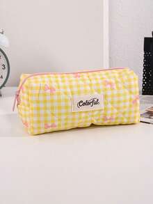 A Exquisite Checkered Bow Pattern Portable Pencil Case, Desktop Organizer Storage Bag, Stationery Storage Pencil Case, Back To School, First Day Of School - Multicolor - View 13