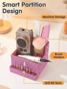 1pc Nail Tool Storage Box, High Capacity, Transparent Material With Glitter Decoration, Luxurious Sparkling Style, Fully Rhinestone Patterned, Square Multilayer 3D Design, With Multiple Tool Slots And Compartments, Suitable For Nail Salon Workbench And Home Manicure Desk - Multicolor - View 4