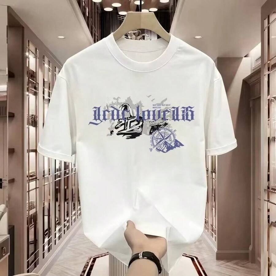 Solid Color Short-Sleeved Crew Neck T-Shirt With Print. Ideal For Everyday Wear, Sports, School, Travel, And Family Gatherings. Lightweight And Perfect For Summer. - 白色 - 查看 1