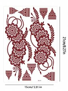 3pcs Henna Temporary Tattoos In Brown-Red Color, Suitable For Hands, Feet And Body, Vivid Color, Easy Application And Removal, Suitable For Eid Al-Adha (Muslim Festival Of Sacrifice) - Brown - View 9