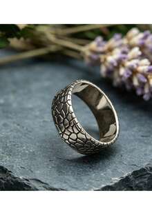 1pc This Ring Features An Asymmetric Crackle Pattern And A Vintage Gothic Style, Perfect For Parties And Holidays. It's Unisex, With A Simple Design, And Does Not Include A Box. - Silver - View 2