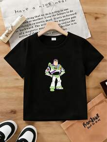 Disney Kids Unisex T-Shirt 2-14 Years, Buzz Lightyear Front & Back Character Print Tee, Soft Casual Top For Boys Girls, Disney Holiday Outfit, Express Delivery - 黑色 - 查看 2