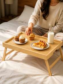 Bamboo Foldable Bed Tray Table,Portable Serving And Work Desk,Suitable For Breakfast, Laptop, Snacks, TV & Sofa,Khaki - A - View 2