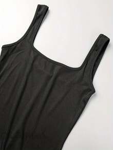 Women Summer Fall Casual Seamless Knit Solid Color Sports Outdoor Tight Romper Unitard Jumpsuit - Black - View 7