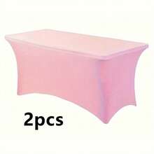 1/2pcs Wedding Banquet Rectangular Rounded Polyester Tablecloth, Full Table Coverage, Wrinkle-Resistant, Washable, Elastic And Snug Fit, Suitable For Indoor, Outdoor, Patio, Picnic, Camping, Party, Wedding, Banquet And Other Occasions. - Multicolor - View 27