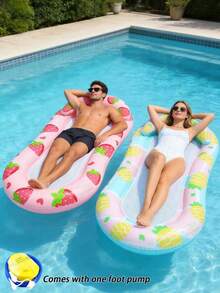 1pc Inflatable Water Lounger, Strawberry & Pineapple Design, Mesh Structure, With Pillow, PVC Material, Suitable For Water Activities, Pool, Beach, Theme Party, Inflatable Water Float, Requires Separate Air Pump Purchase - Fruit Mesh Recliner - View 2